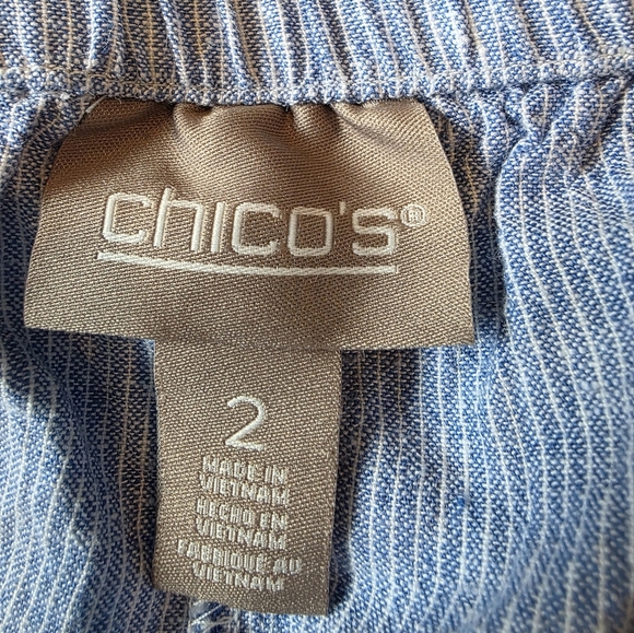 Chicos Size 2 (12) Pismo Beach Stripe Linen Blend Straight Pant Embroidered Hem - Picture 5 of 9